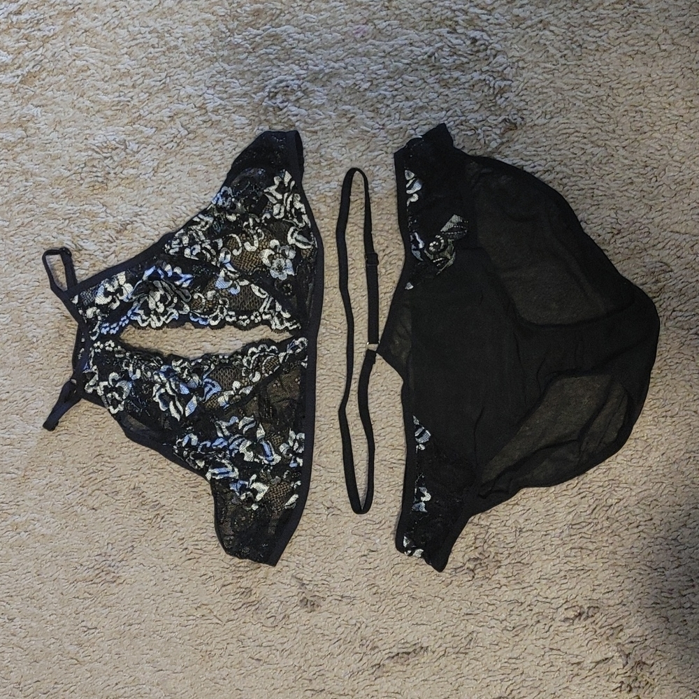 2 Piece Bkack and Silver Lingerie Set